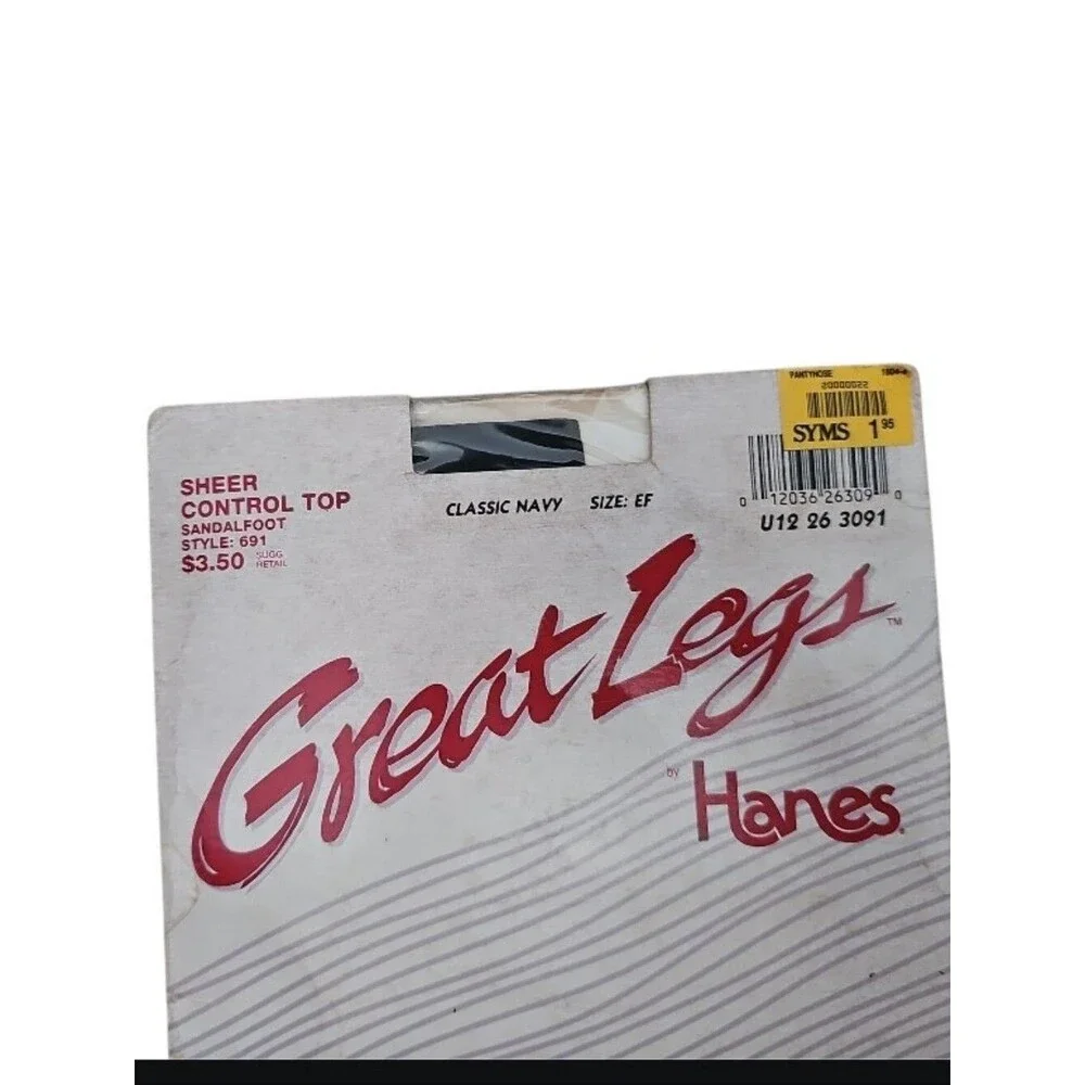 Vintage Hanes Great Legs Pantyhose EF Navy Sheer Control Top Deadstock NIB